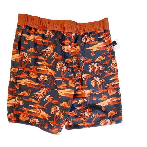 Mens Goodfellow  Swim Trunks M 9"Inseam Orange & Navy Tropical Flamingo Print  M - Picture 2 of 9